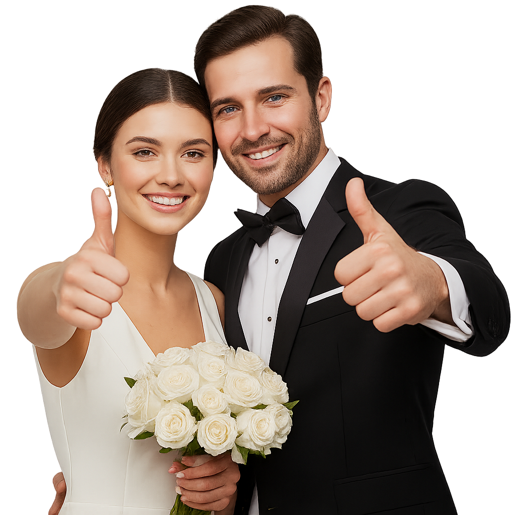 Happy couple taking the wedding quiz together